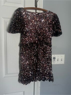 Joyfolie Sequin Mini Dress in Rose Gold and Black